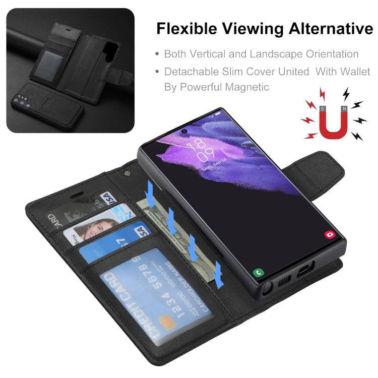 For Samsung Galaxy S22 5G Litchi Texture Magnetic Detachable Wallet Leather Phone Case