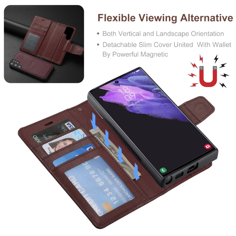 For Samsung Galaxy S22 5G Litchi Texture Magnetic Detachable Wallet Leather Phone Case