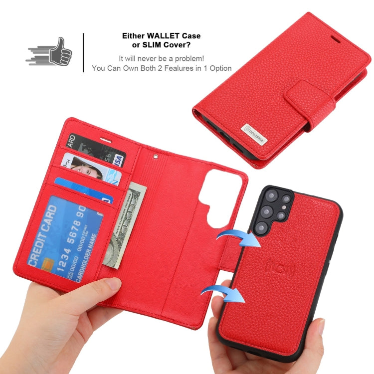 For Samsung Galaxy S22+ 5G Litchi Texture Magnetic Detachable Wallet Leather Phone Case