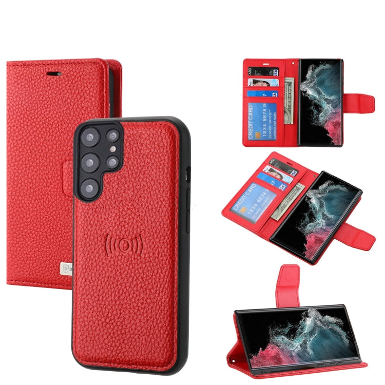 For Samsung Galaxy S22 Ultra 5G Litchi Texture Magnetic Detachable Wallet Leather Phone Case