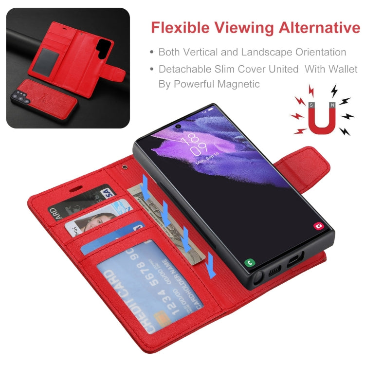 For Samsung Galaxy S22 Ultra 5G Litchi Texture Magnetic Detachable Wallet Leather Phone Case