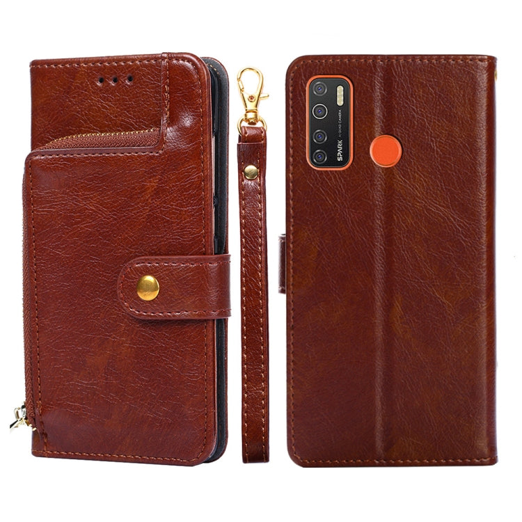 For Tecno Camon 15/CD7/Camon 15 Air/Spark 5/Spark 5 Pro Zipper Bag Leather Phone Case
