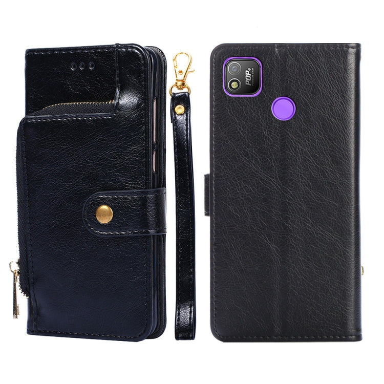 For Tecno Pop 4 Zipper Bag Leather Phone Case