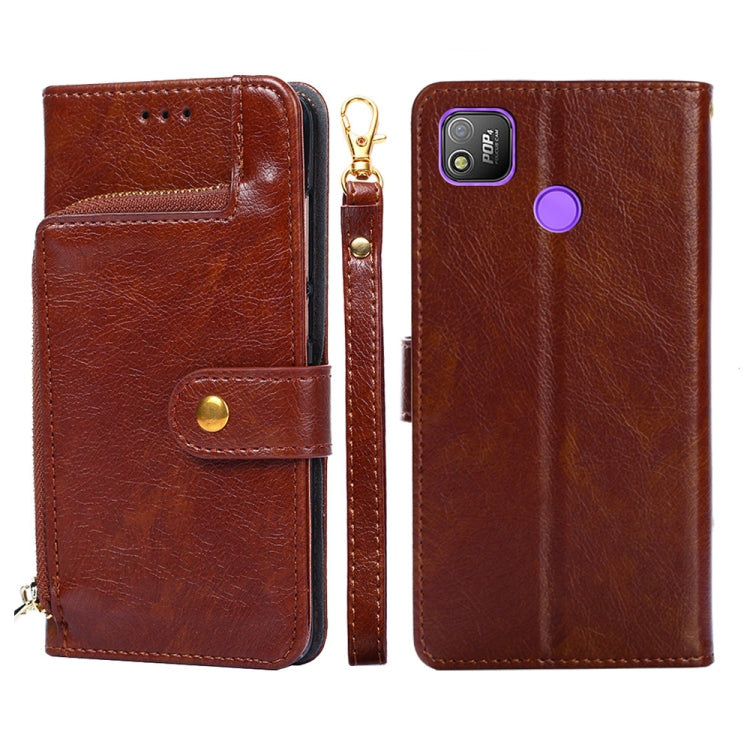 For Tecno Pop 4 Zipper Bag Leather Phone Case
