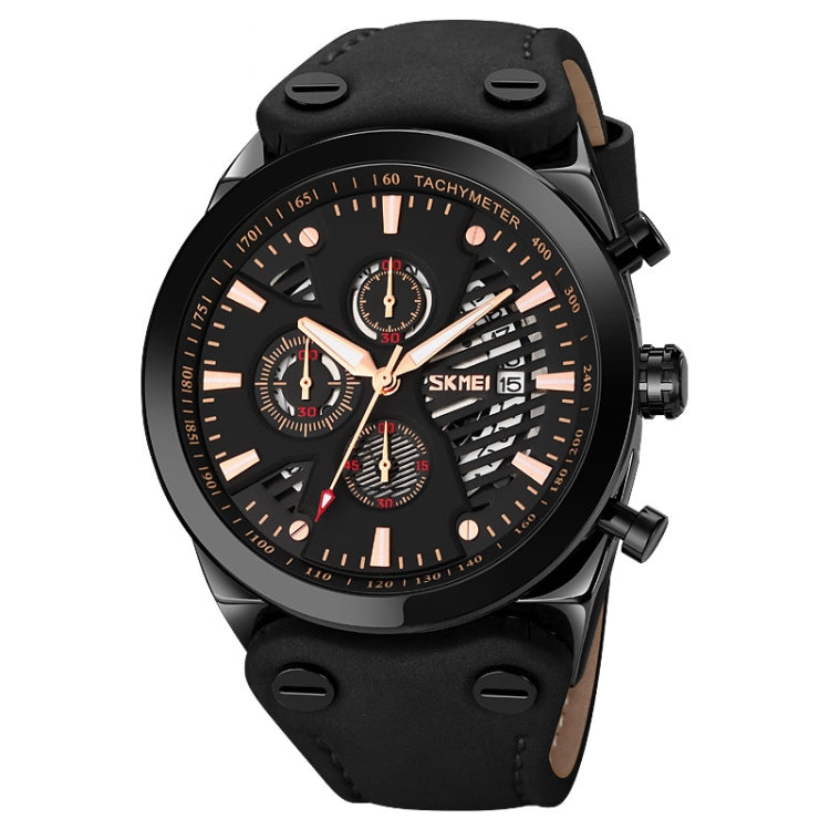 SKMEI 9282 Stainless Steel Buckle Leather Strap Waterproof Quartz Watch