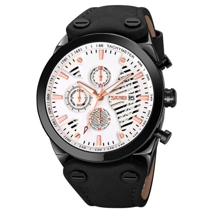 SKMEI 9282 Stainless Steel Buckle Leather Strap Waterproof Quartz Watch