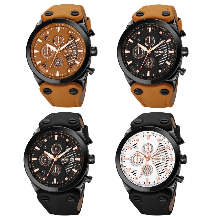 SKMEI 9282 Stainless Steel Buckle Leather Strap Waterproof Quartz Watch