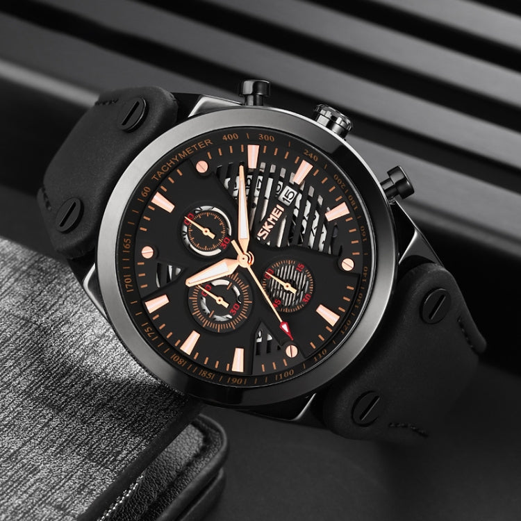 SKMEI 9282 Stainless Steel Buckle Leather Strap Waterproof Quartz Watch