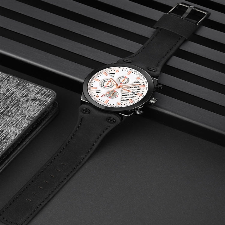 SKMEI 9282 Stainless Steel Buckle Leather Strap Waterproof Quartz Watch