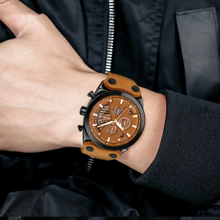 SKMEI 9282 Stainless Steel Buckle Leather Strap Waterproof Quartz Watch