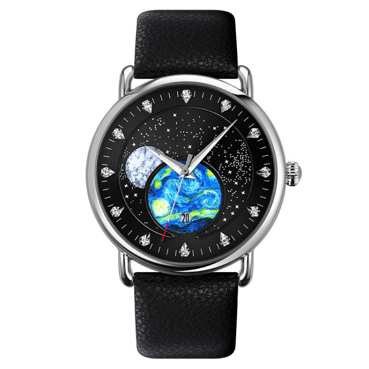 SKMEI 9283 Stainless Steel Buckle Glass Mirror Waterproof Quartz Watch, Shape:Leather Belt