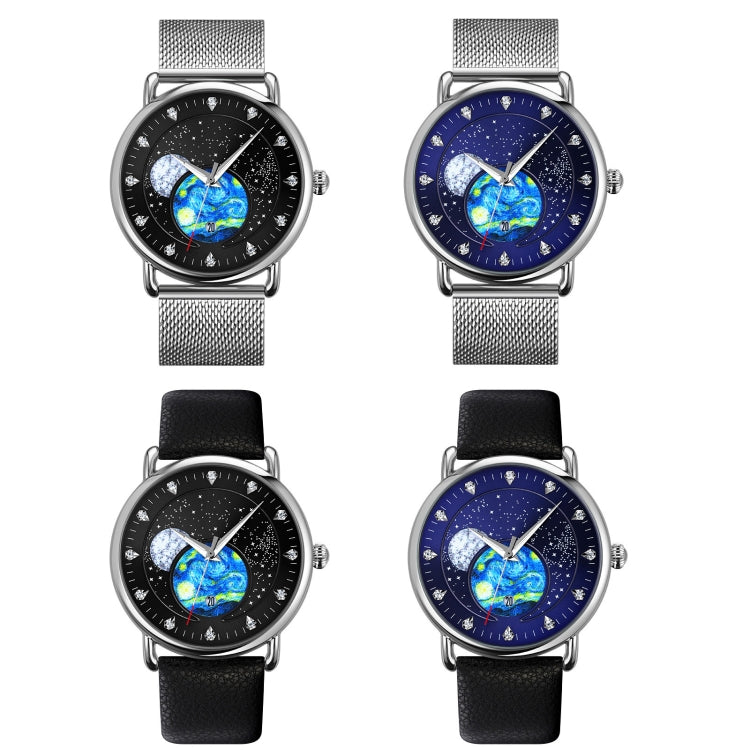 SKMEI 9283 Stainless Steel Buckle Glass Mirror Waterproof Quartz Watch, Shape:Leather Belt