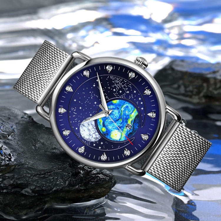 SKMEI 9283 Stainless Steel Buckle Glass Mirror Waterproof Quartz Watch, Shape:Leather Belt