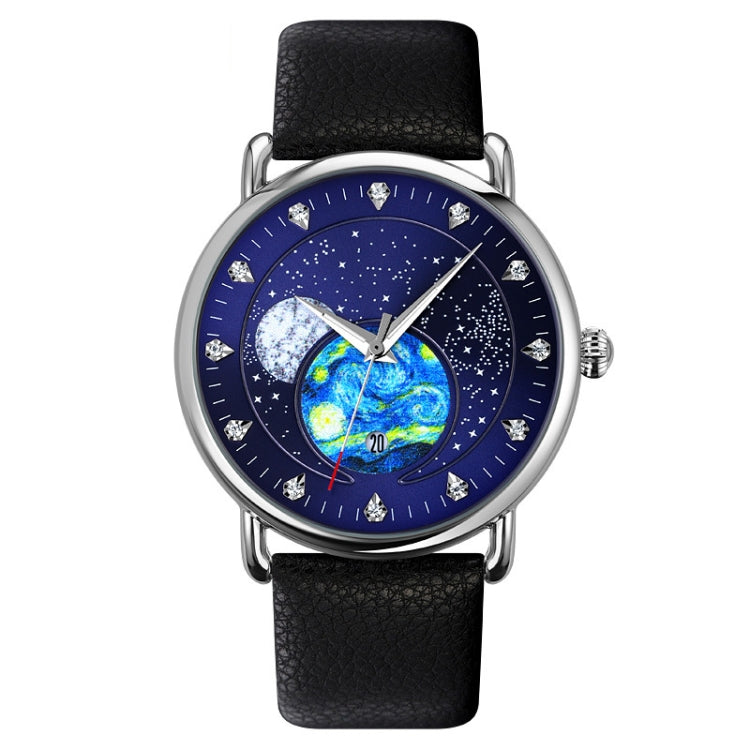 SKMEI 9283 Stainless Steel Buckle Glass Mirror Waterproof Quartz Watch, Shape:Leather Belt