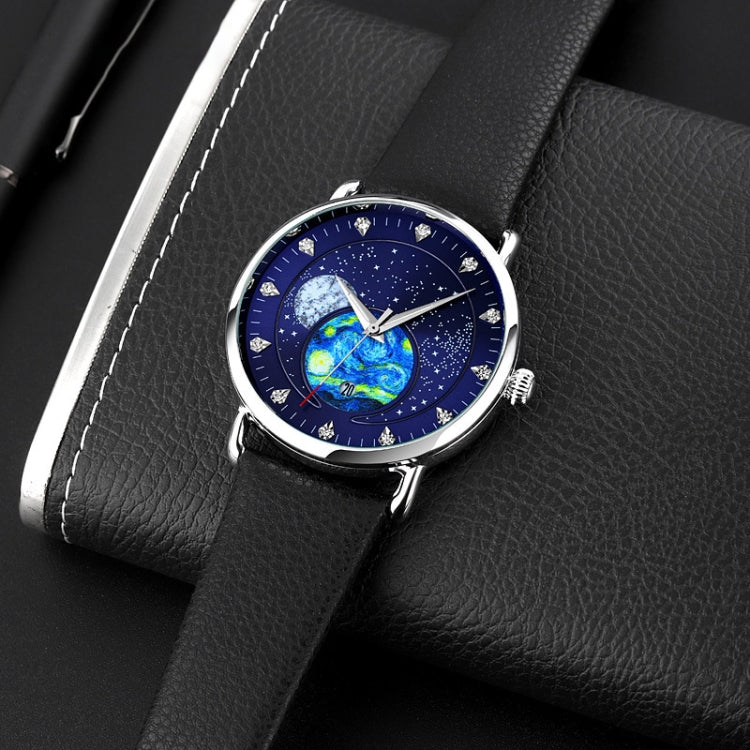 SKMEI 9283 Stainless Steel Buckle Glass Mirror Waterproof Quartz Watch, Shape:Leather Belt