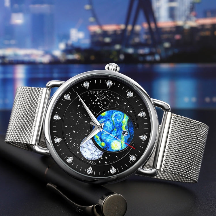SKMEI 9283 Stainless Steel Buckle Glass Mirror Waterproof Quartz Watch, Shape:Leather Belt