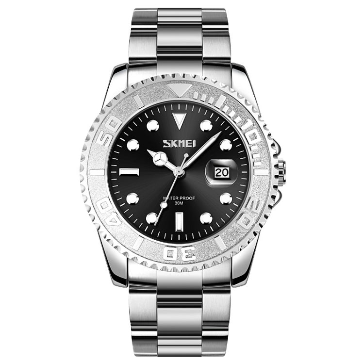 SKMEI 9295 Stainless Steel Buckle Strap Waterproof Quartz Watch, Strap:Silver