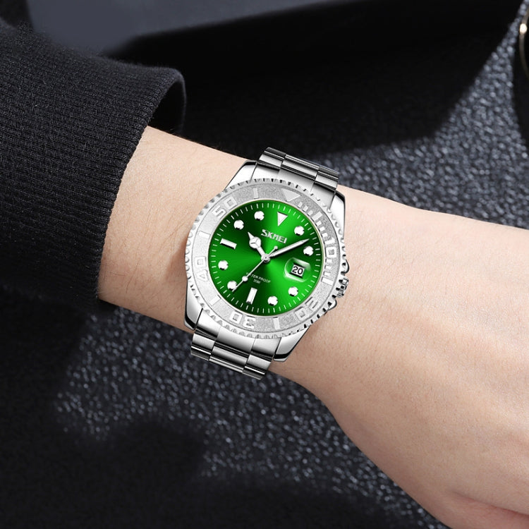 SKMEI 9295 Stainless Steel Buckle Strap Waterproof Quartz Watch, Strap:Silver