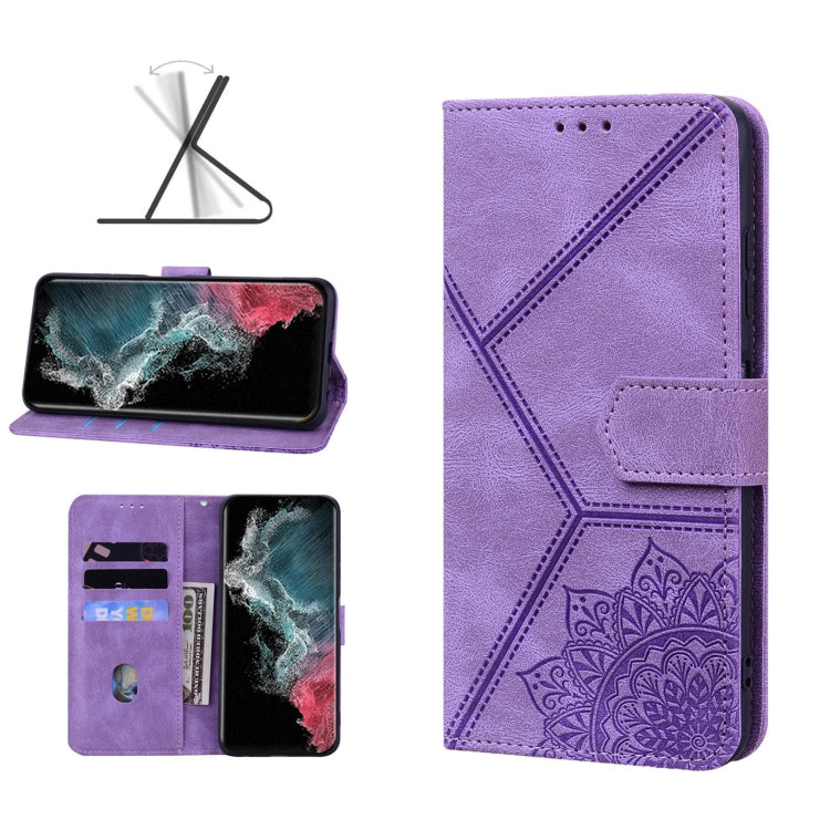 For Samsung Galaxy S22 Ultra 5G Geometric Mandala Embossed Leather Phone Case