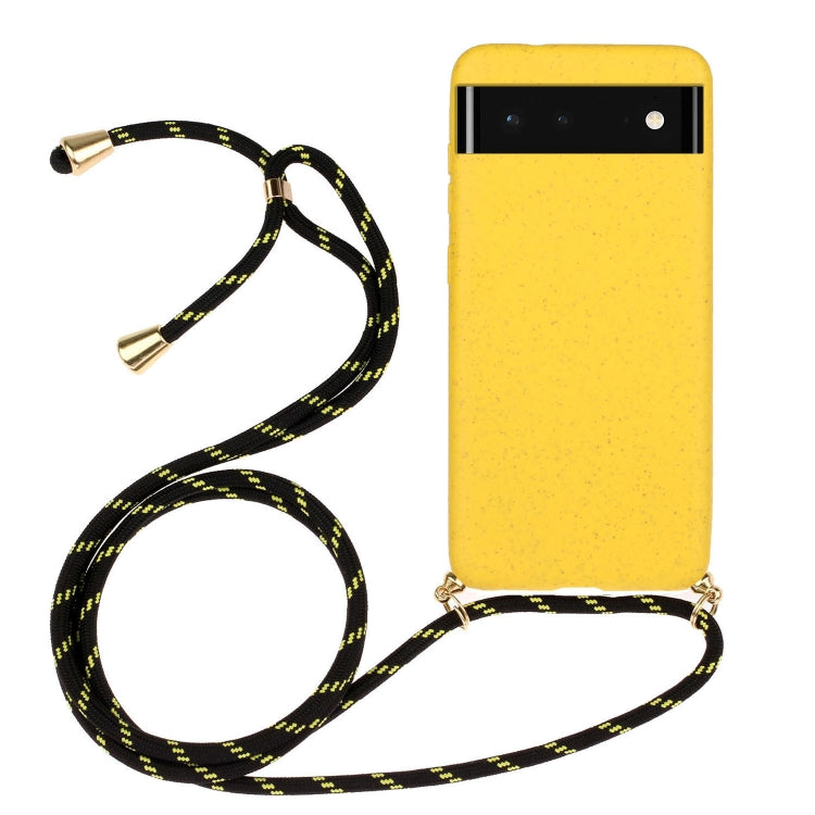 For Google Pixel 6 Pro Wheat Straw Material + TPU Protective Case with Lanyard