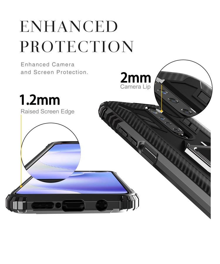 For Xiaomi Redmi K30 Carbon Fiber Protective Case with 360 Degree Rotating Ring Holder