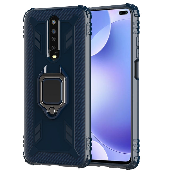 For Xiaomi Redmi K30 Carbon Fiber Protective Case with 360 Degree Rotating Ring Holder