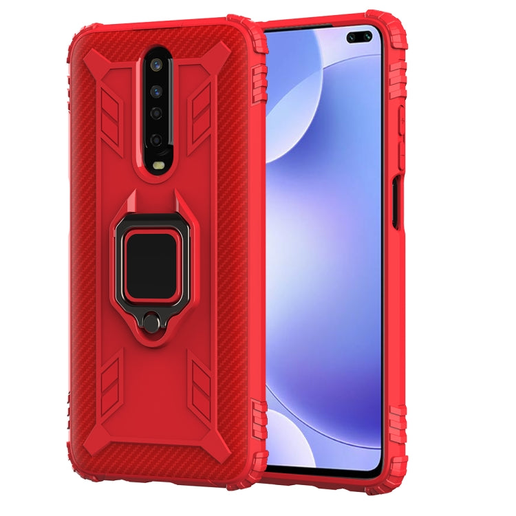 For Xiaomi Redmi K30 Carbon Fiber Protective Case with 360 Degree Rotating Ring Holder
