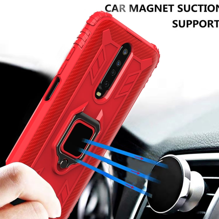 For Xiaomi Redmi K30 Carbon Fiber Protective Case with 360 Degree Rotating Ring Holder