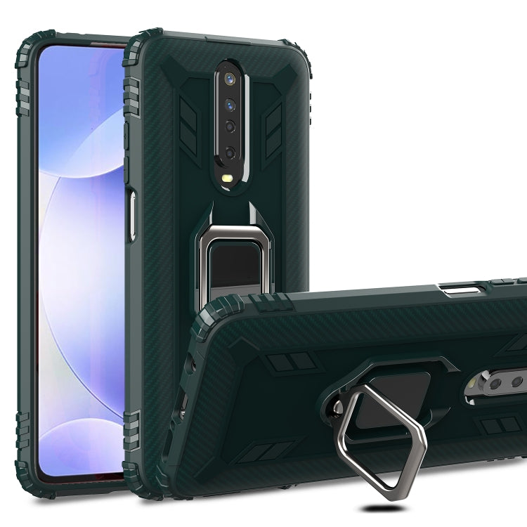 For Xiaomi Redmi K30 Carbon Fiber Protective Case with 360 Degree Rotating Ring Holder