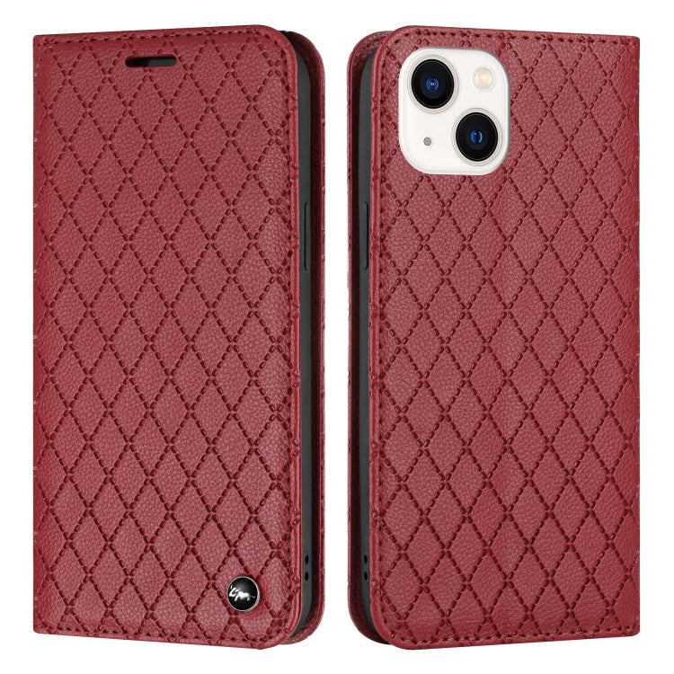 For iPhone 14 S11 RFID Diamond Lattice Flip Leather Phone Case