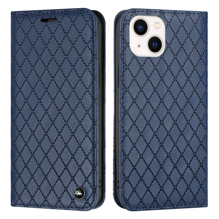 For iPhone 14 Plus S11 RFID Diamond Lattice Flip Leather Phone Case