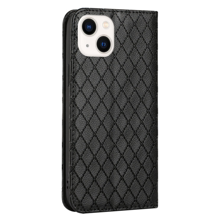 For iPhone 14 Plus S11 RFID Diamond Lattice Flip Leather Phone Case