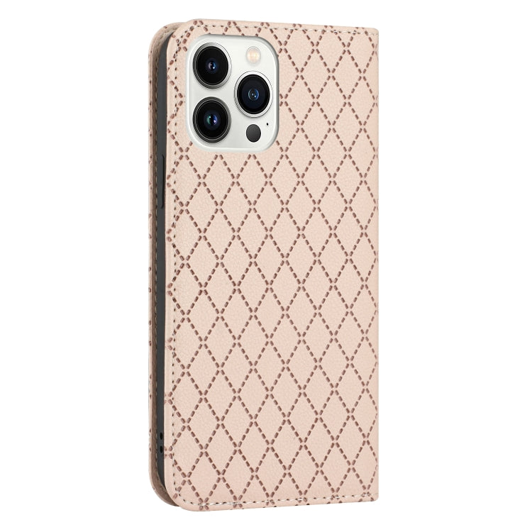 For iPhone 14 Pro S11 RFID Diamond Lattice Flip Leather Phone Case