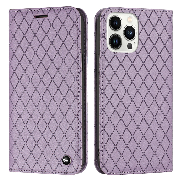 For iPhone 14 Pro Max S11 RFID Diamond Lattice Flip Leather Phone Case