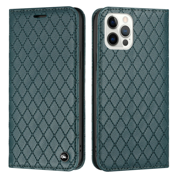 For iPhone 12 / 12 Pro S11 RFID Diamond Lattice Flip Leather Phone Case