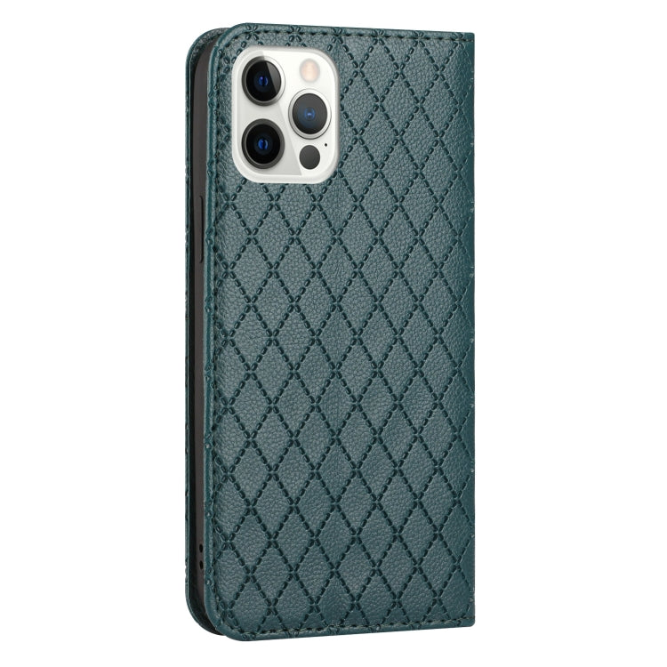 For iPhone 12 / 12 Pro S11 RFID Diamond Lattice Flip Leather Phone Case