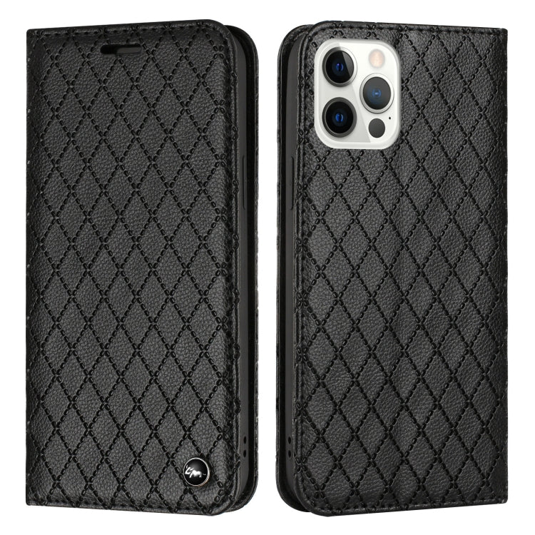 For iPhone 12 / 12 Pro S11 RFID Diamond Lattice Flip Leather Phone Case