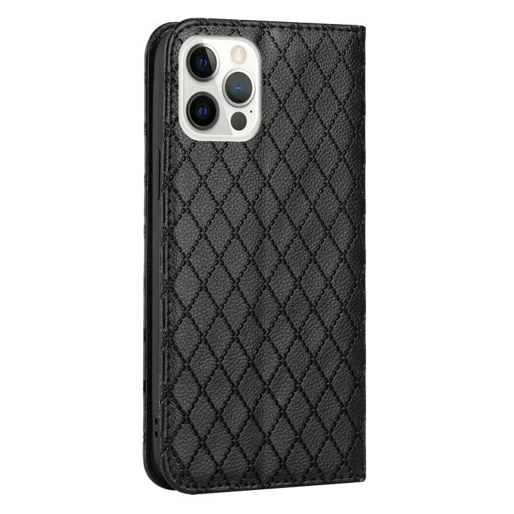 For iPhone 12 / 12 Pro S11 RFID Diamond Lattice Flip Leather Phone Case