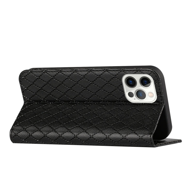 For iPhone 12 / 12 Pro S11 RFID Diamond Lattice Flip Leather Phone Case