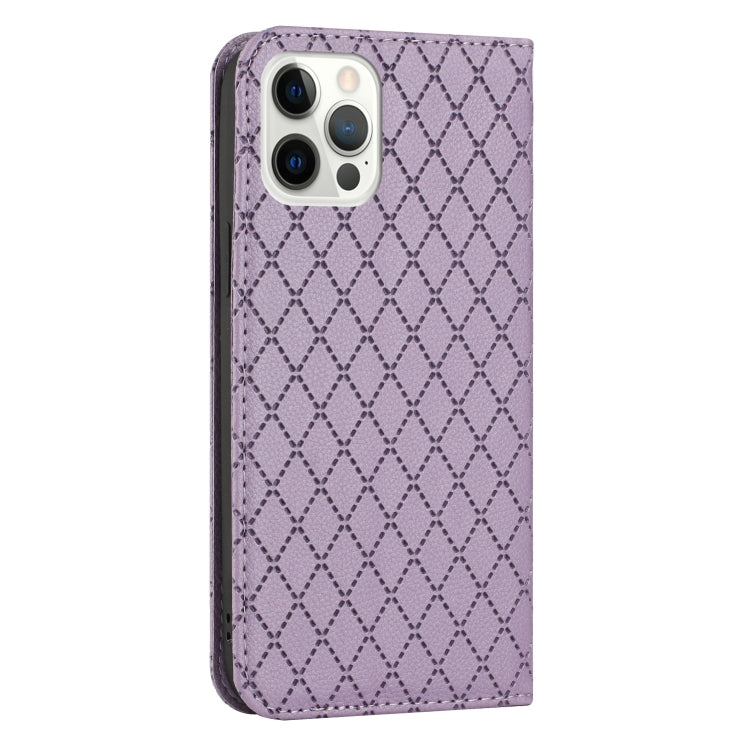 For iPhone 12 / 12 Pro S11 RFID Diamond Lattice Flip Leather Phone Case