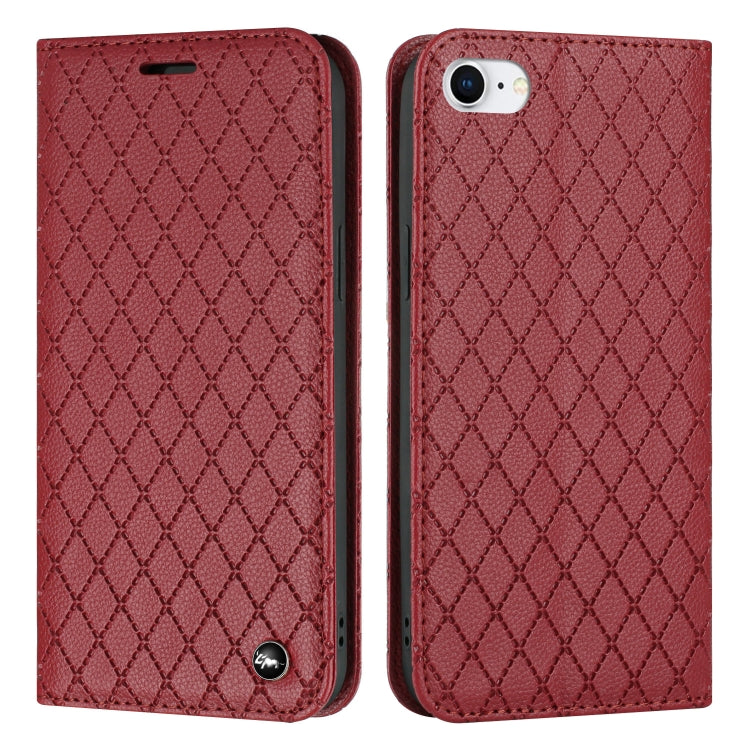 For iPhone SE 2022 / SE 2020 / 8 / 7 S11 RFID Diamond Lattice Flip Leather Phone Case