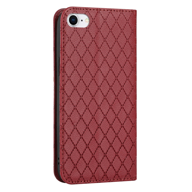 For iPhone SE 2022 / SE 2020 / 8 / 7 S11 RFID Diamond Lattice Flip Leather Phone Case