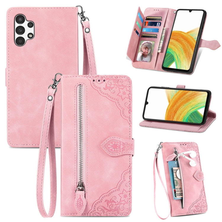 For Samsung Galaxy A13 4G Embossed Flower Shockproof Leather Phone Case