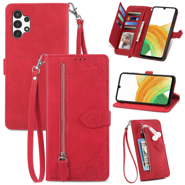 For Samsung Galaxy A13 4G Embossed Flower Shockproof Leather Phone Case