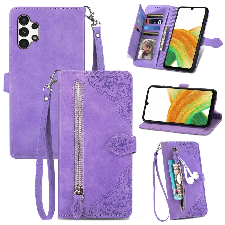 For Samsung Galaxy A13 4G Embossed Flower Shockproof Leather Phone Case