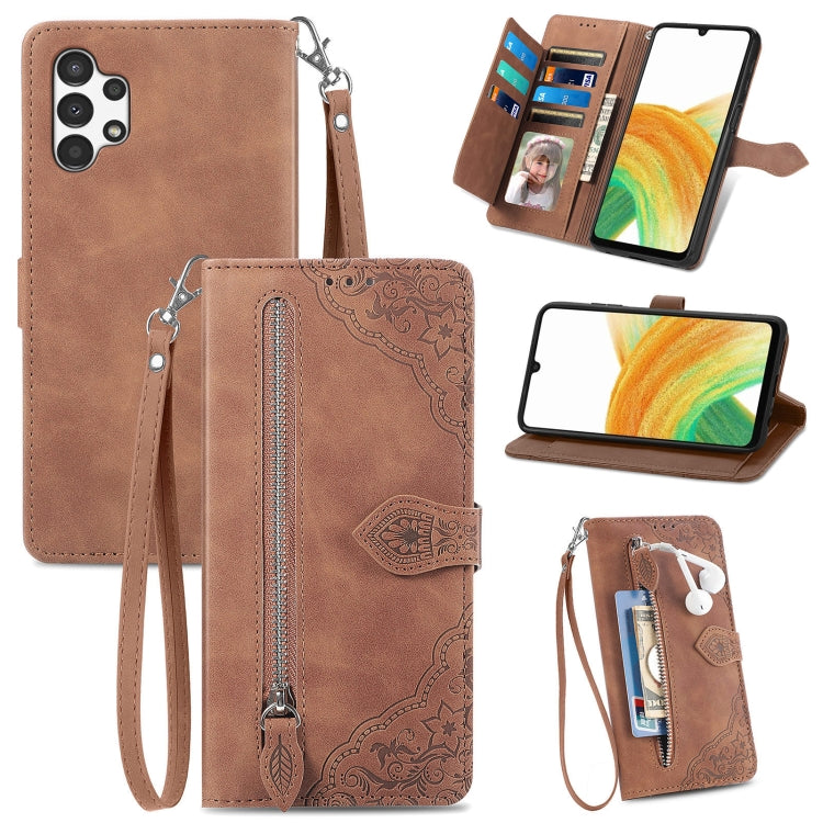 For Samsung Galaxy A13 4G Embossed Flower Shockproof Leather Phone Case