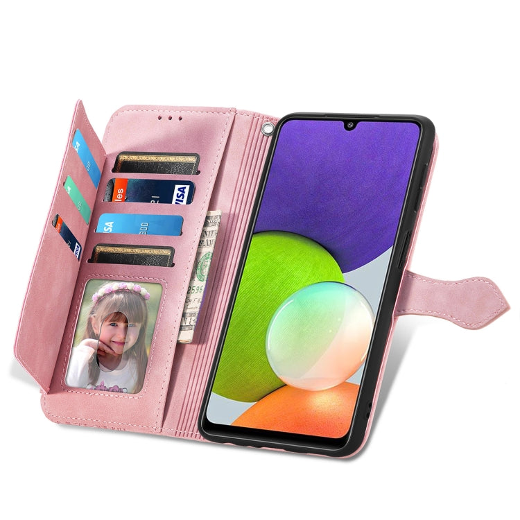 For Samsung Galaxy A22 4G Embossed Flower Shockproof Leather Phone Case