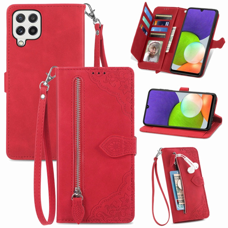 For Samsung Galaxy A22 4G Embossed Flower Shockproof Leather Phone Case