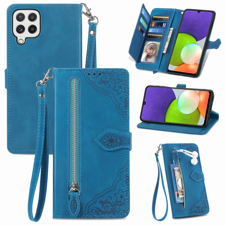 For Samsung Galaxy A22 4G Embossed Flower Shockproof Leather Phone Case
