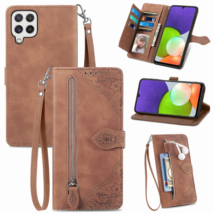 For Samsung Galaxy A22 4G Embossed Flower Shockproof Leather Phone Case